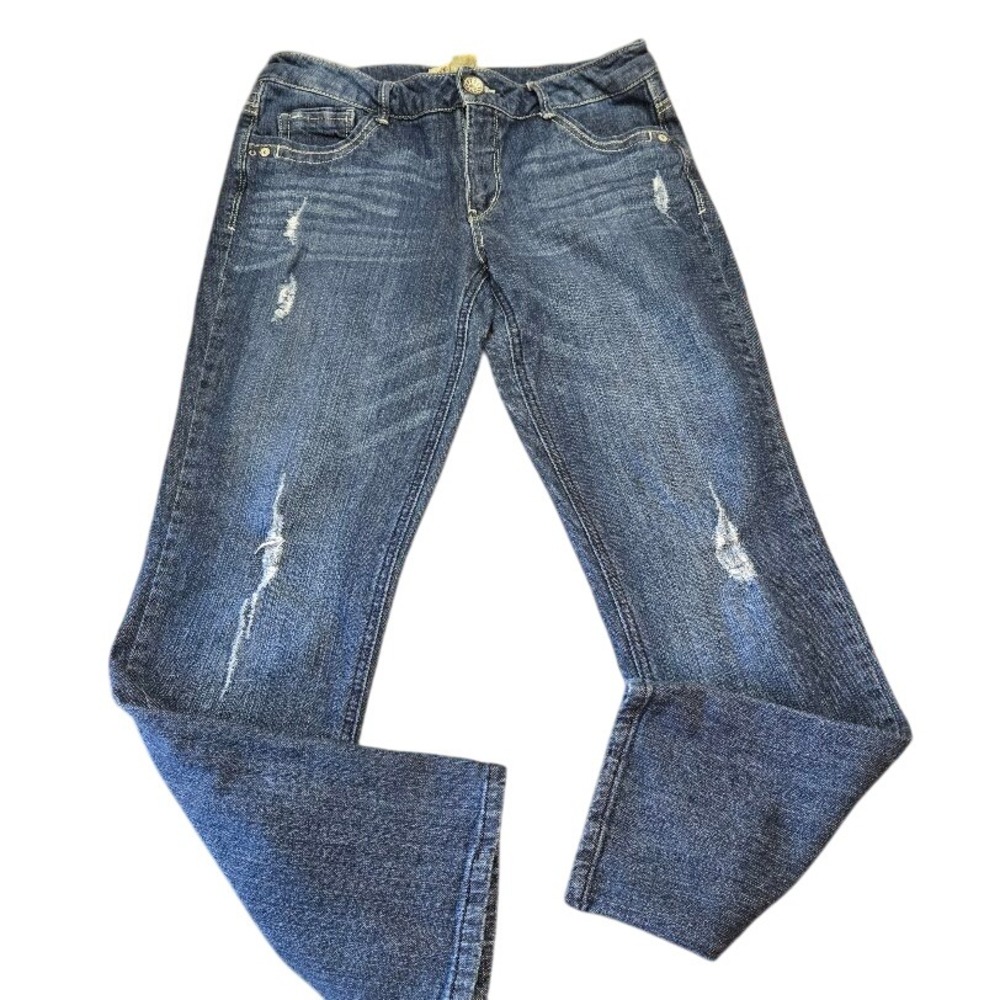 Democracy Equality Skinny Boyfriend Jeans Dark Wash Distressed Size 10